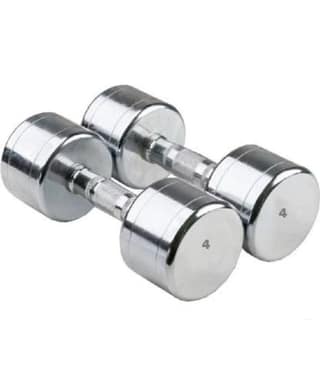 A pair of 4 KG round steel chrome dumbbells for home gym and fitness
