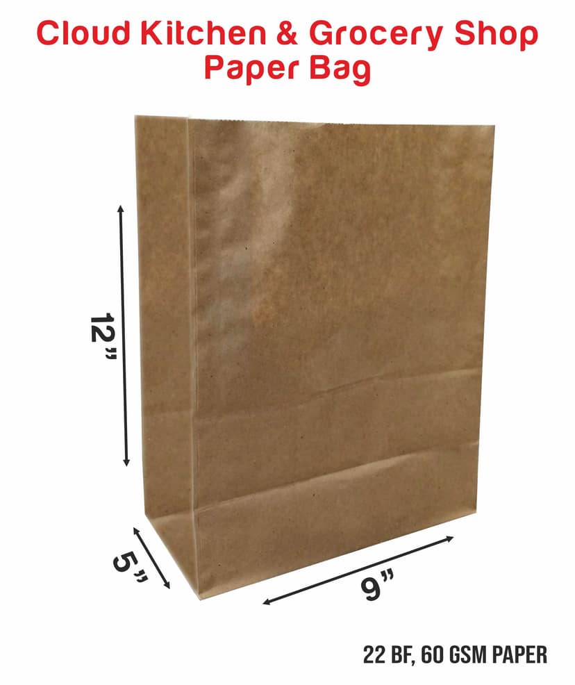 Eco-friendly Brown Multi-purpose Paper Carry Bags For Grocery, Food Packing, Restaurant Take Away, Cloud Kitchen Delivery, Fruits & Vegetables, Without Handles (Size: 12 x 9 x 5 inch) - 100 view 2
