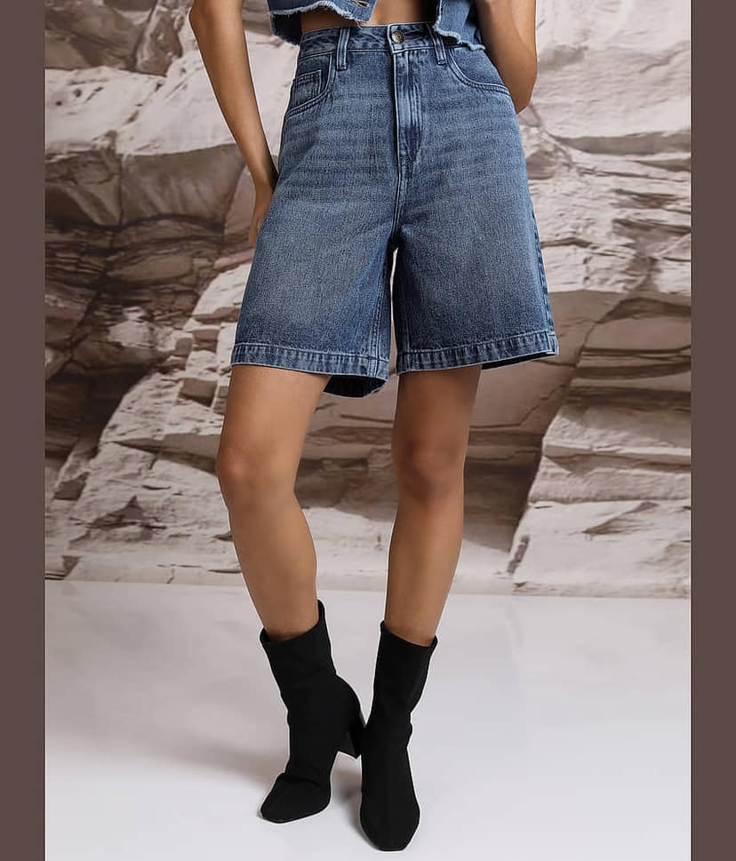 Tokyo Talkies Women Cotton Regular Shorts ( Indigo )