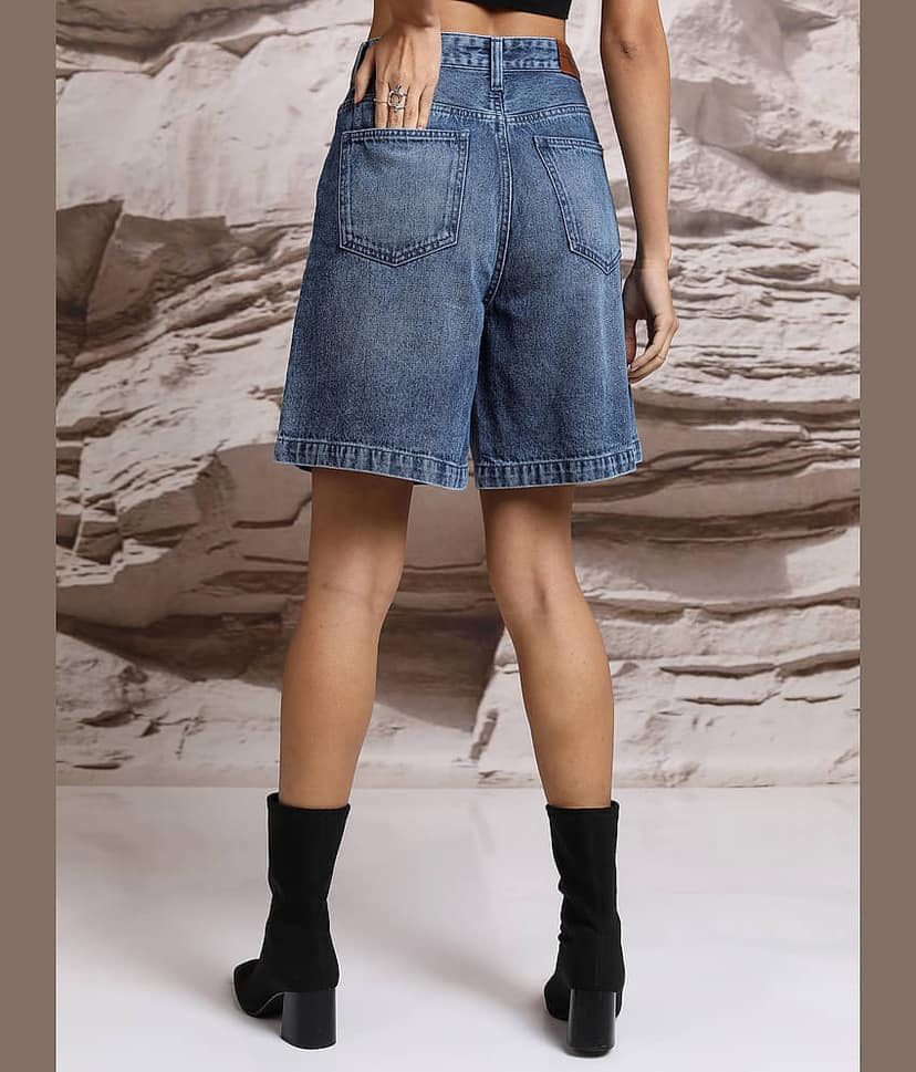 Tokyo Talkies Women Cotton Regular Shorts ( Indigo ) view 3