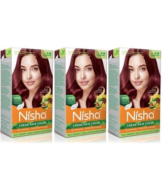 Nisha Creme Hair Color 3.16 Burgundy 120g Pack of 3, Permanent Hair Colour for Women Men, No Ammonia, 100% Grey Coverage