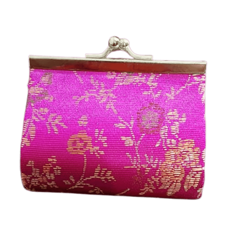 Vintage Hot Pink Silk Brocade Coin Purse Cute Wedding, Party & Festive Essential Accessory Bag Pack of 1