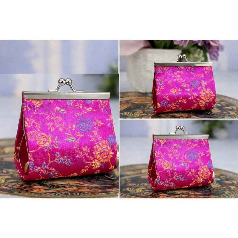 Vintage Hot Pink Silk Brocade Coin Purse Cute Wedding, Party & Festive Essential Accessory Bag Pack of 1 view 5