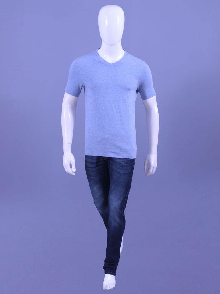Men's Blue Melange V-Neck T-Shirt view 3