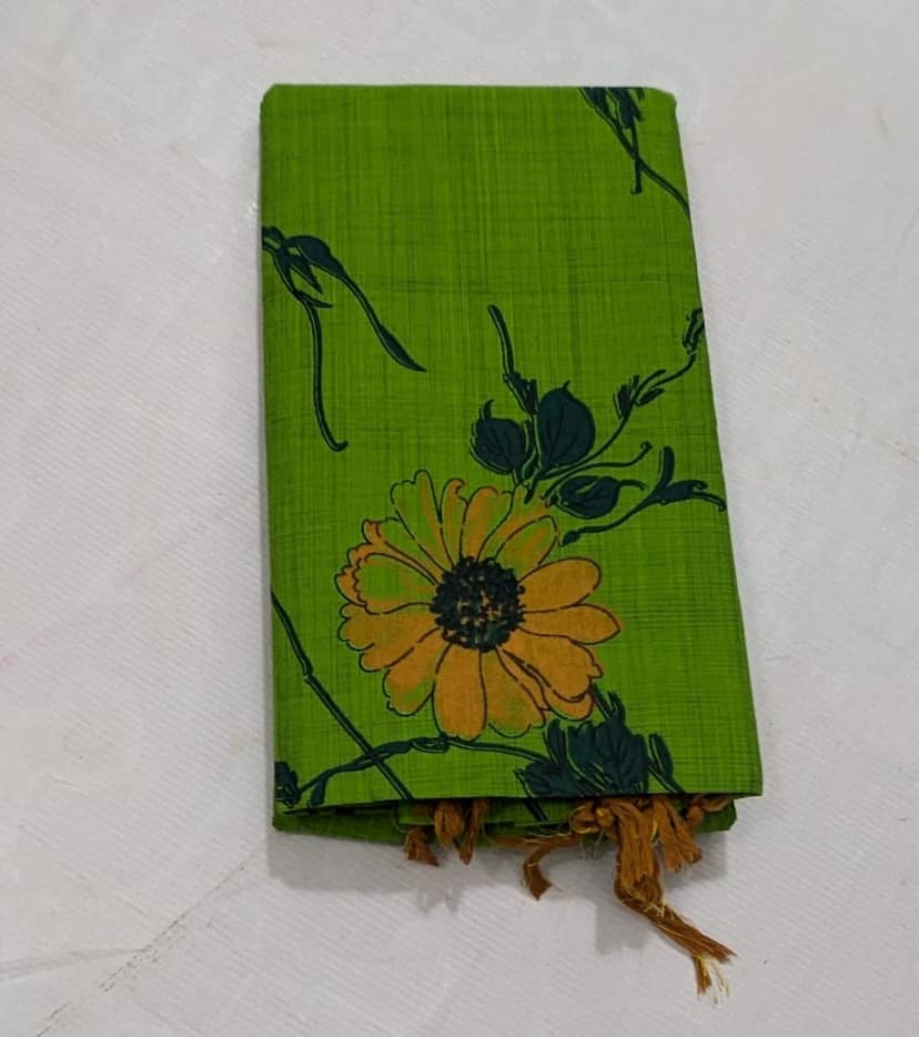 Green and yellow cotton dress material with floral print view 3