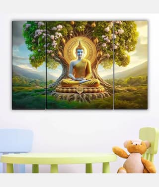 Set of 3 Lord Buddha Wall Paintings For Living Room 12X 18 INCH