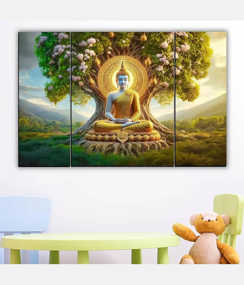 Set of 3 Lord Buddha Wall Paintings For Living Room 12X 18 INCH