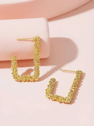 Pinapes Gold Tone Textured Geometric Half Hoop Drop Earrings – Elegant Lightweight Party Jewelry for Women