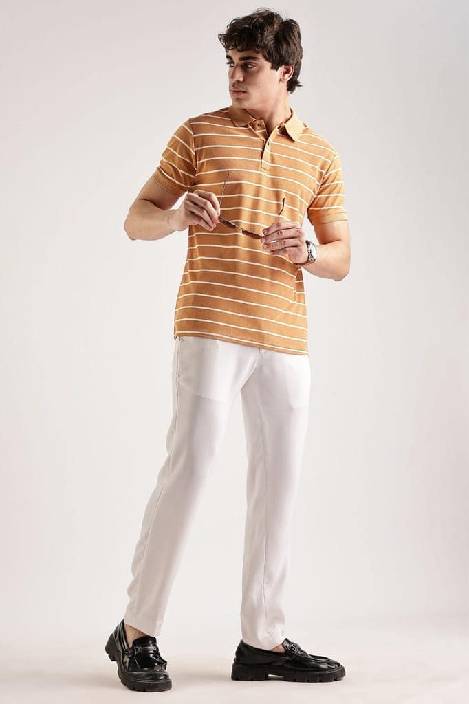 Pollycotton Orange Striped Polo view 4