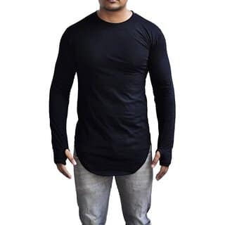 Ake Mens Black Solid Cotton Blend Round Neck T-Shirt