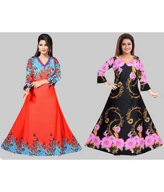 PURSA Red,Pink Satin Women's Nightwear Nighty & Night Gowns ( Pack of 2 )