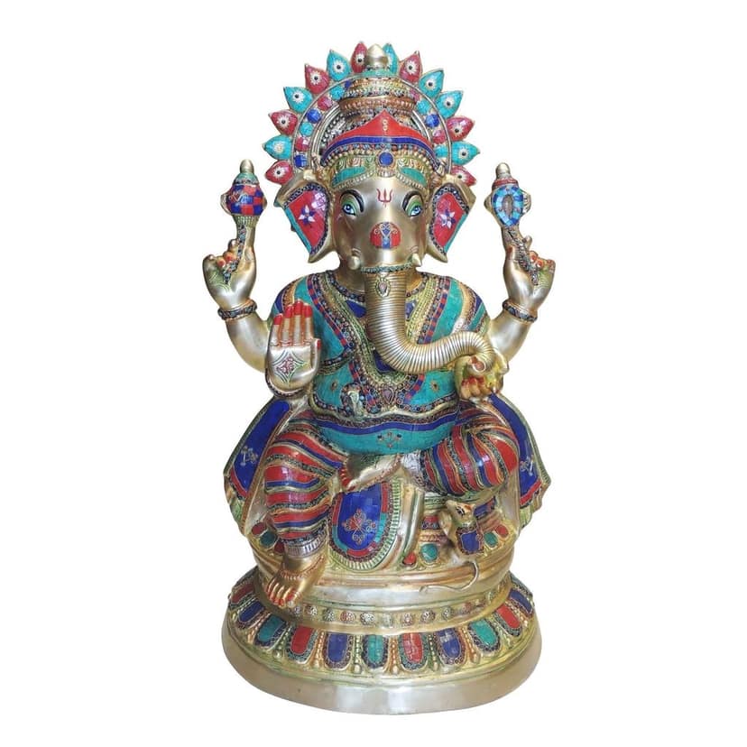 Brass Ganesh Ji Statue Idol (BSMAS1348 G) view 2