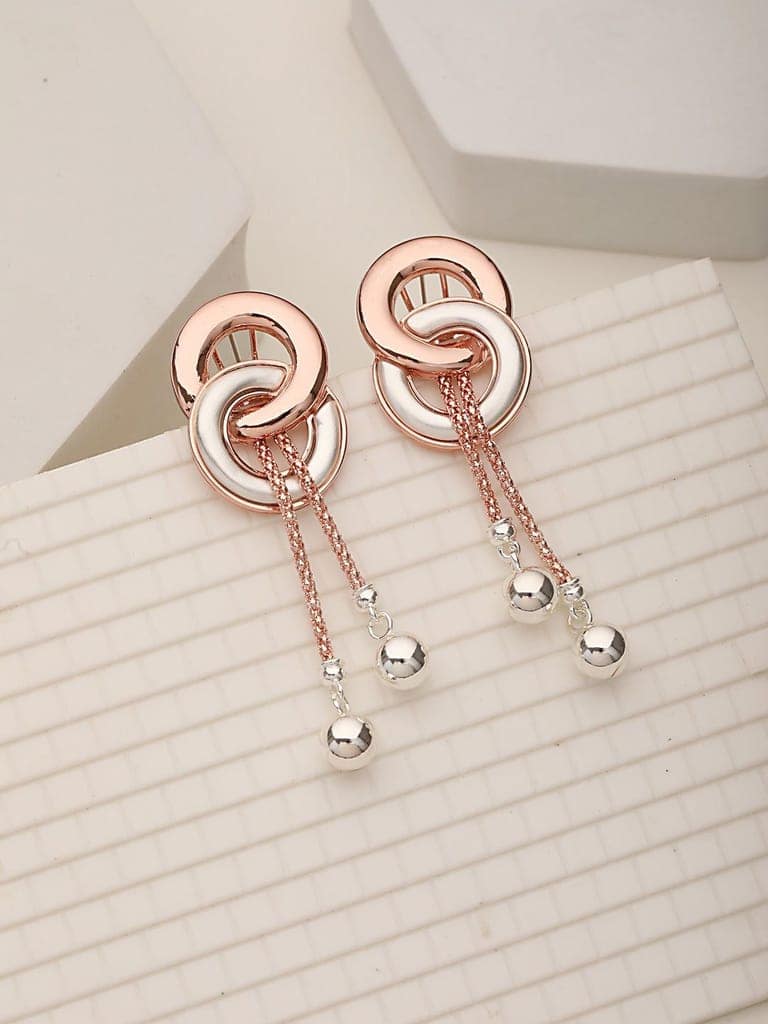 Anti-Tarnish Rose Gold 2 Toned Circular Knotted Dangling Earrings view 2