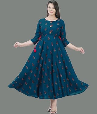 anushansa Pack of 1 Rayon Printed Anarkali Women's Kurti - ( Blue )