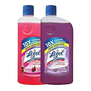 Lizol Disinfectant Surface & Floor Cleaner Liquid Floral 975 ml + Lavender 975 ml, Combo (Pack of 2)