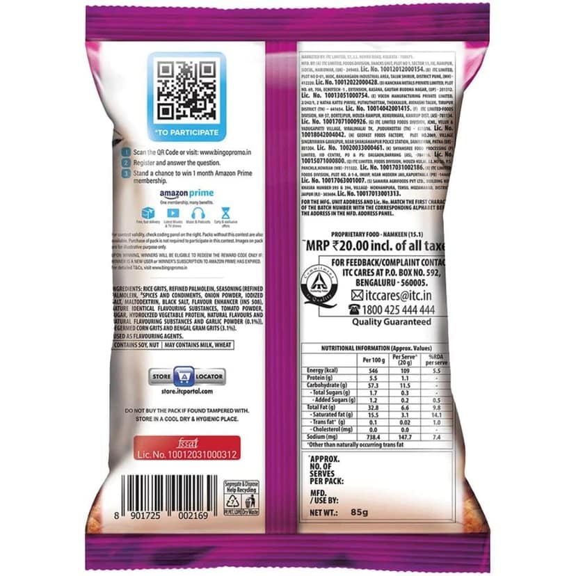 Bingo! Tedhe Medhe Masala Tadka, Spindle Shaped Crunchy Snack With Indian Masala Flavour Perfect For Snacking, 85G view 3