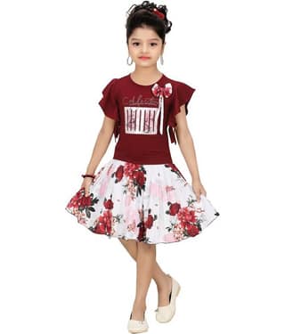 Arshia Fashions Pack of 1 Girls Cotton Blend Top With Skirt ( Pink )