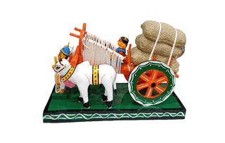 Handcrafted Wooden Bullock Cart Showpiece for Home Decor