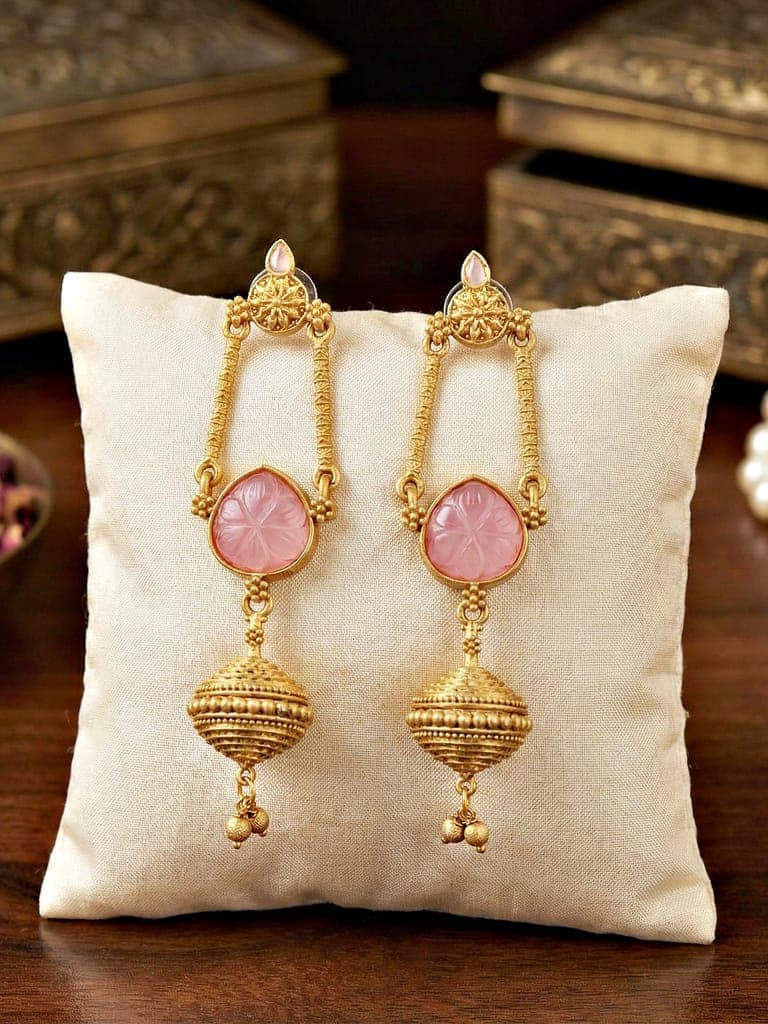 LUCKY JEWELLERY Trendy Oxidised Gold Pink Stone Earrings for Girls & Women (370-KEG-13541-PK) view 8