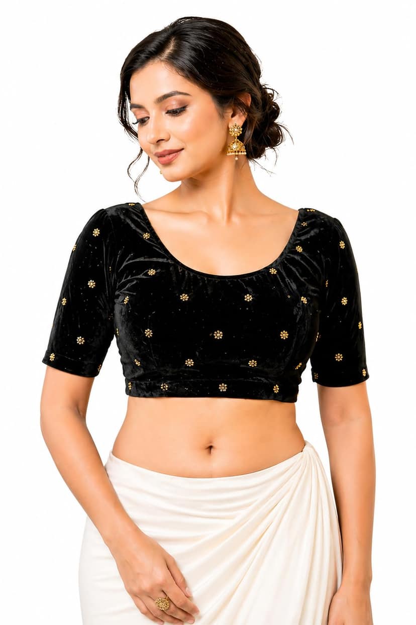 Velvet Readymade Blouse for Women, Elegant, Comfortable, Stylish, Saree Choli Top, Traditional, Size S, M, L, XL, XXL (Purple, M)