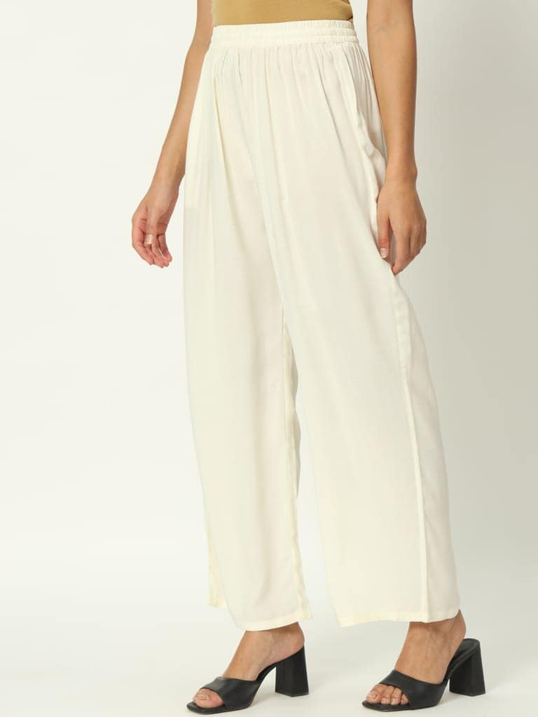 Soft Colors Regular Fit Pocket Palazzo (Cream) view 3
