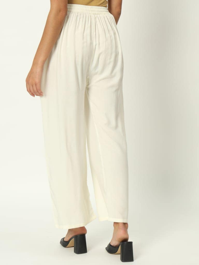 Soft Colors Regular Fit Pocket Palazzo (Cream) view 5