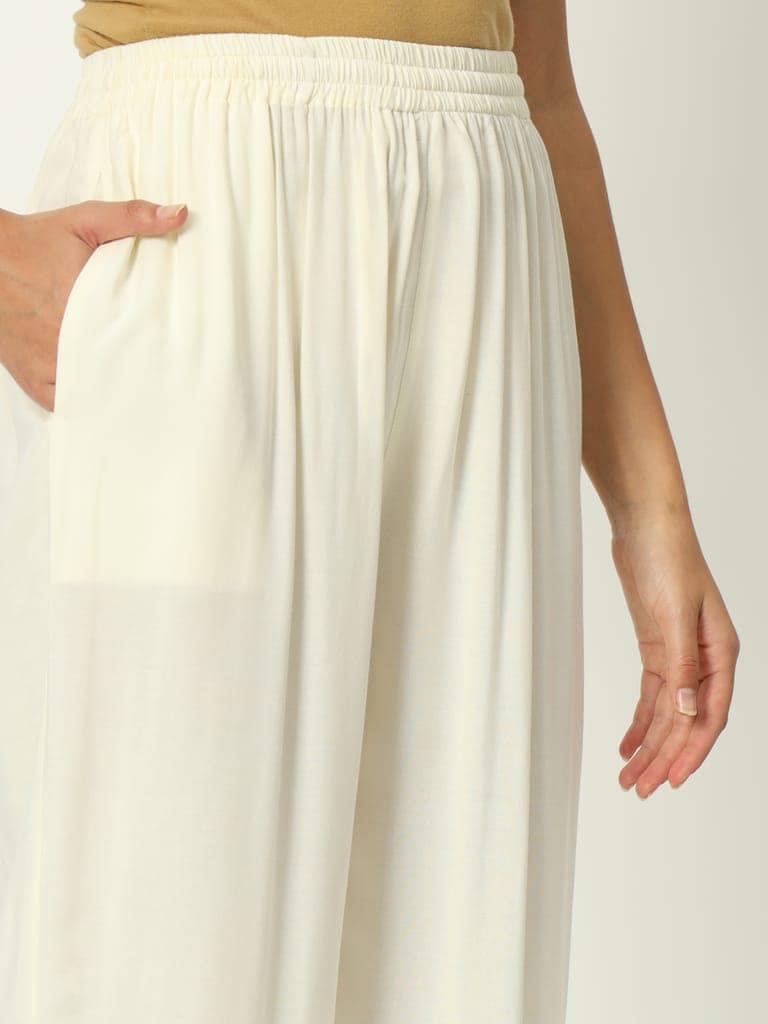 Soft Colors Regular Fit Pocket Palazzo (Cream) view 7