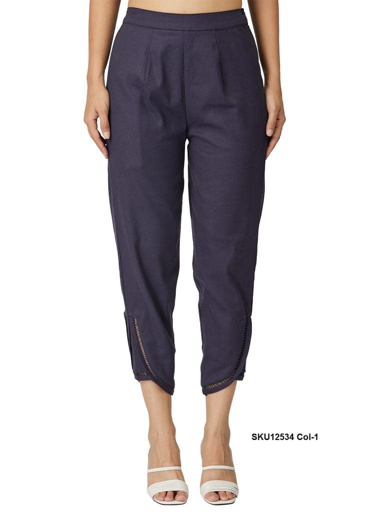 Women's Solid Ankle Length Cotton Trousers view 6