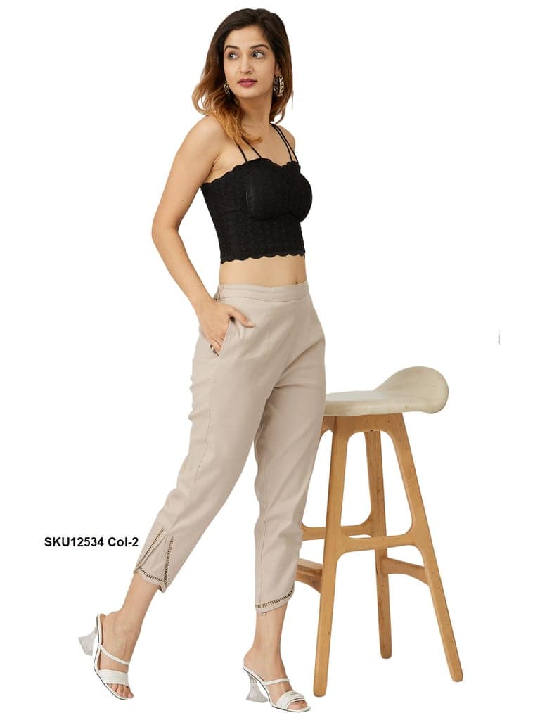 Women's Solid Ankle Length Cotton Trousers view 8