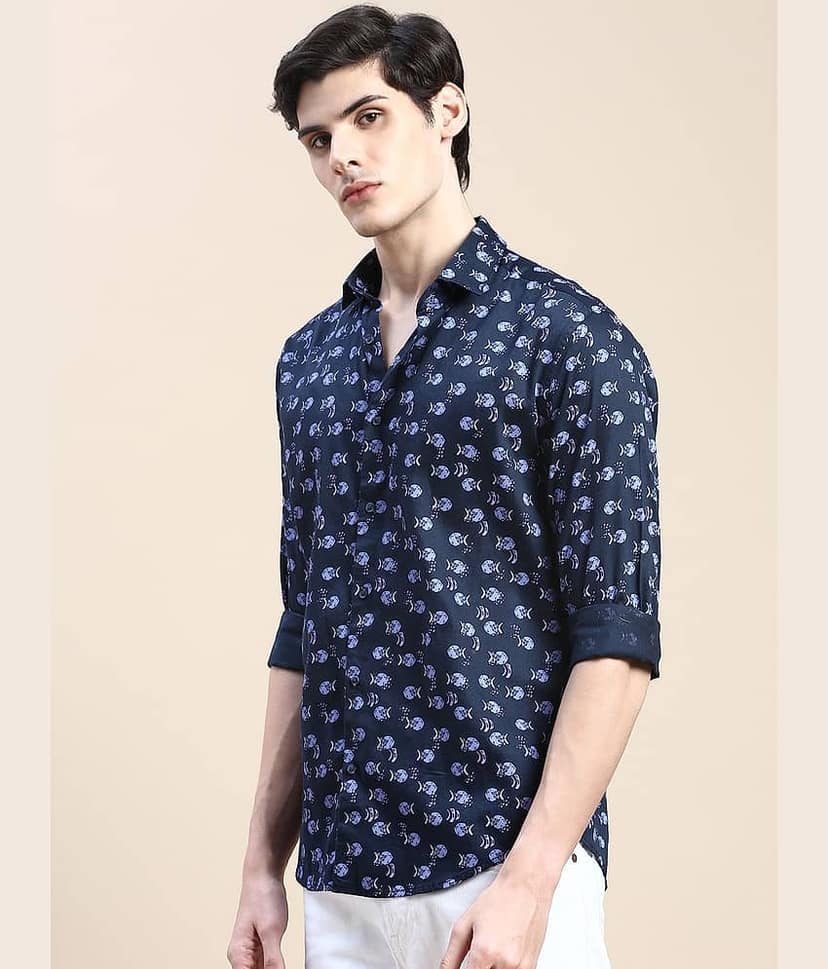 Showoff Cotton Blend Regular Fit Printed Full Sleeves Men's Casual Shirt - Navy Blue ( Pack of 1 ) view 3