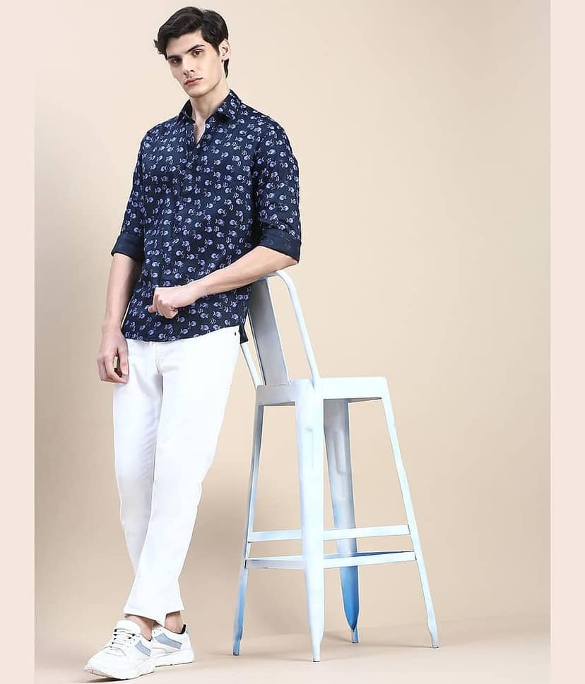 Showoff Cotton Blend Regular Fit Printed Full Sleeves Men's Casual Shirt - Navy Blue ( Pack of 1 ) view 5