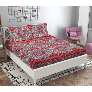 Black Bee Jaipuri Mandala Print On Pink Base 3DDouble Bedsheet With 2 Pillow Covers (208 X 213 Cm)(Bs17-05)
