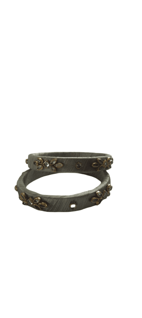 Elegant Light Green Thread Work Bangles with Golden Embellishments view 2