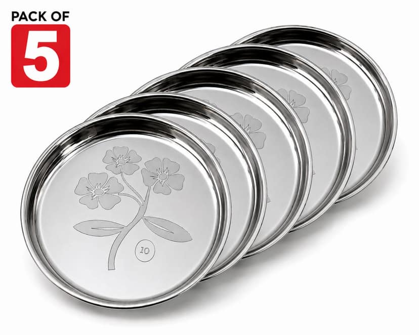 Premium Stainless Steel Round Floral Design Thali (Khoncha)