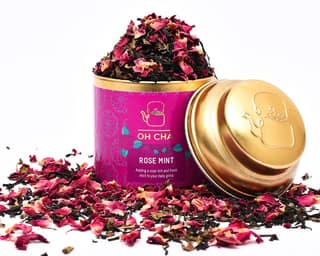 Oh Cha Rose Tea with Mint | Herbal Tea for Weight Loss| Natural Rose Petals and Peppermint Leaves | Low Caffeine Herbal Rose Petal Tea for Healthy Skin & Hair | 100% Whole Leaf Tea, 35 gm