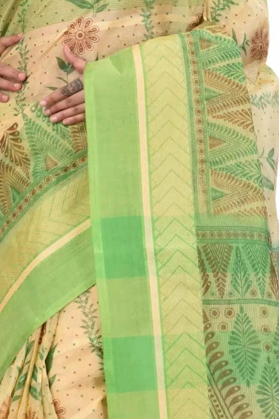 GitAsit Printed Tant Pure Cotton Saree (Green) view 2