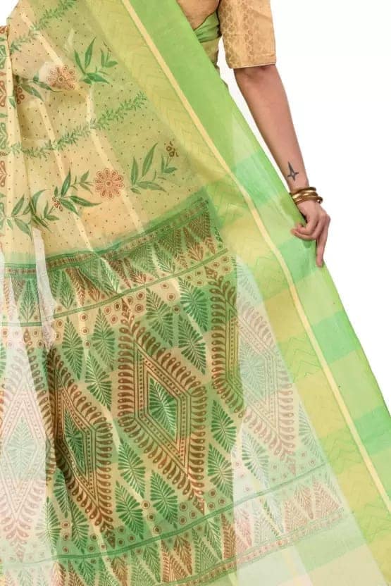 GitAsit Printed Tant Pure Cotton Saree (Green) view 3