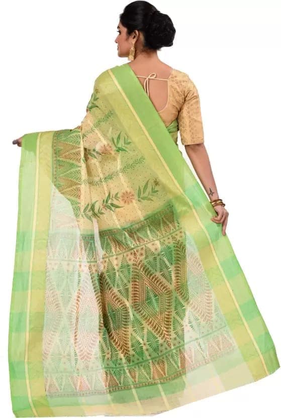 GitAsit Printed Tant Pure Cotton Saree (Green) view 5
