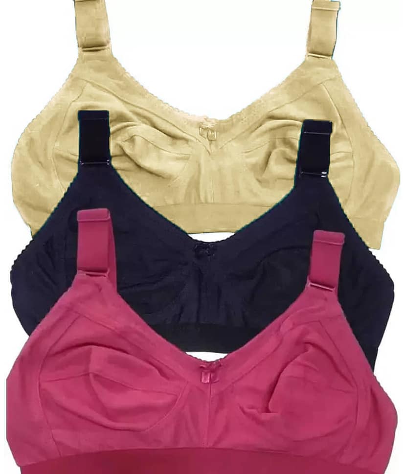 EASTERN CLUB Pack of 3 Cotton Non Padded T-Shirt Bra For Women ( Black,Pink,Fuchsia )