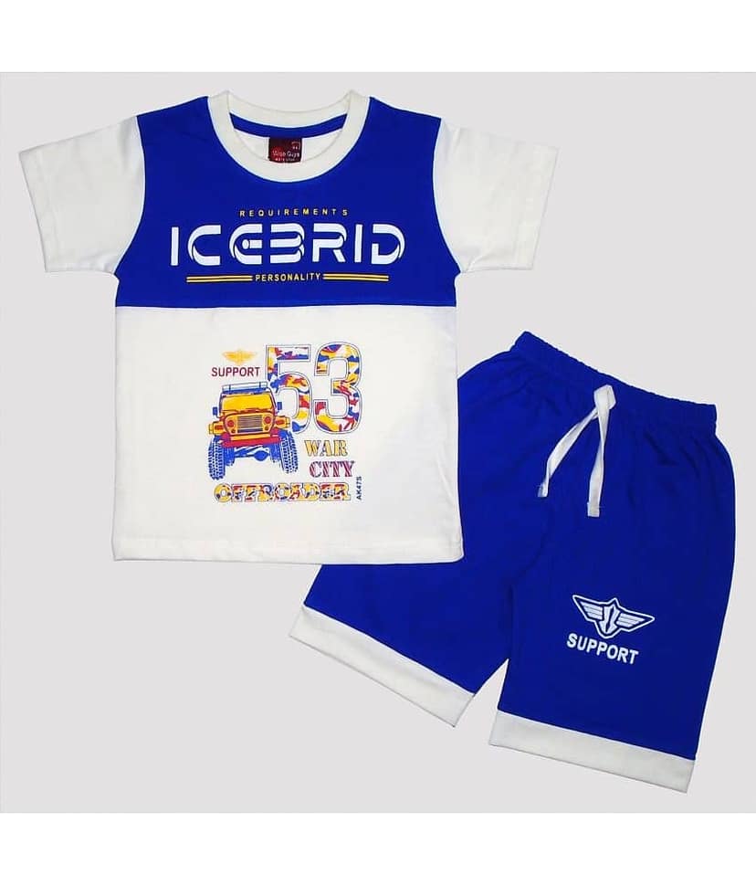 Wise Guys Pack of 1 Boys Cotton T-Shirt & Shorts Set ( Off White )