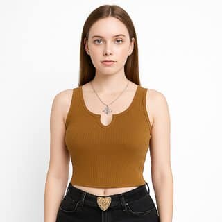 ATLIES Womens Ribbed U-Notch Sleeveless Crop Top