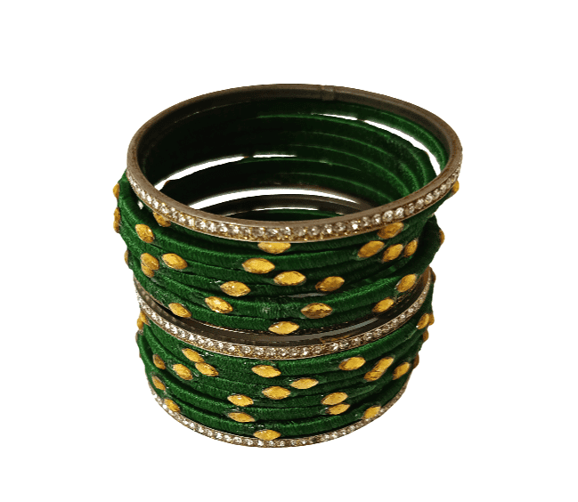 Elegant Green Silk Thread Studded Bangles Set for Women - Traditional Festive Wear