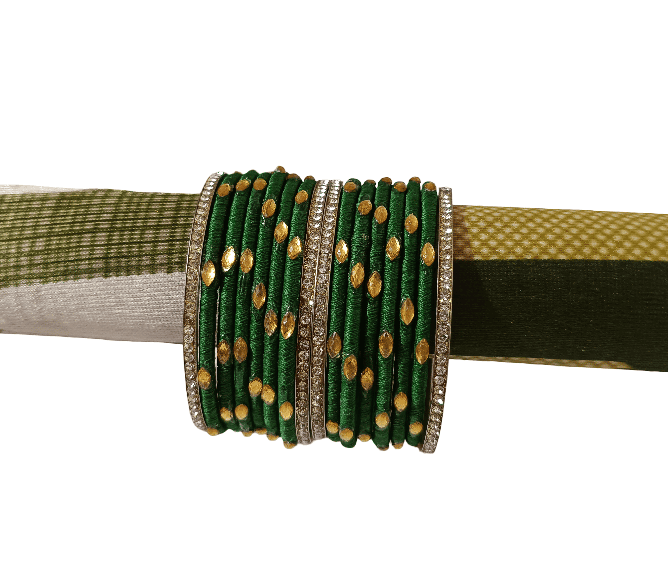Elegant Green Silk Thread Studded Bangles Set for Women - Traditional Festive Wear view 2