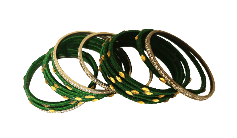 Elegant Green Silk Thread Studded Bangles Set for Women - Traditional Festive Wear view 3