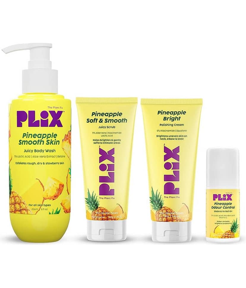 The Plant Fix Plix Pineapple Brightening & Lightening Kit with Scrub, Cream, Roll on & Body wash (4 Items in the set)