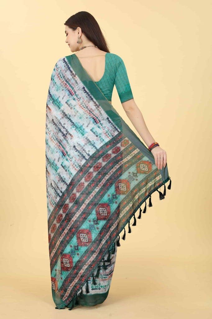 Women's Chanderi Tie And Dye Digital Printed Saree view 3