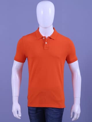 Men's Orange Enzyme Finish Solid Polo T-Shirt
