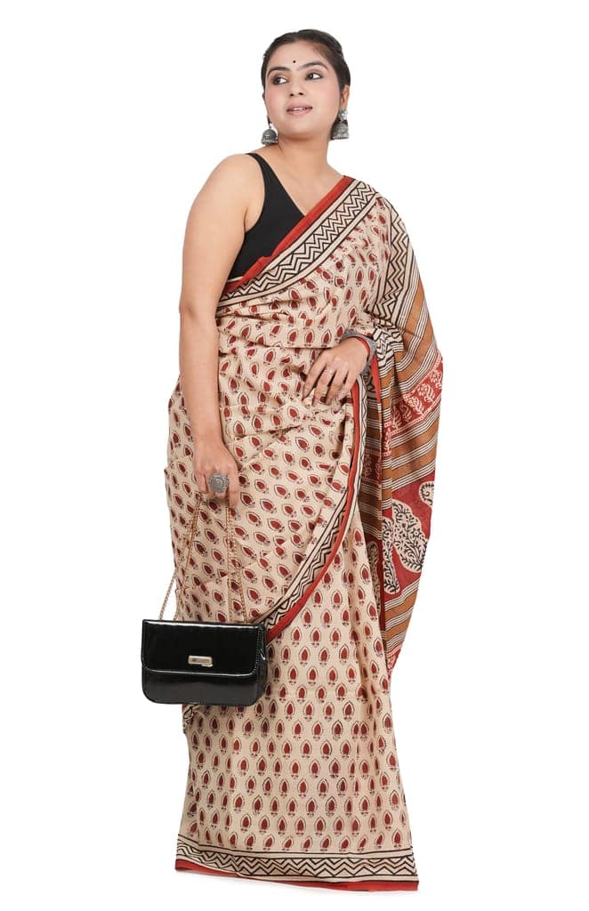 Bagru Handblock Printed Cotton Saree With Blouse - (1TTXSARRJ17106-15) view 3