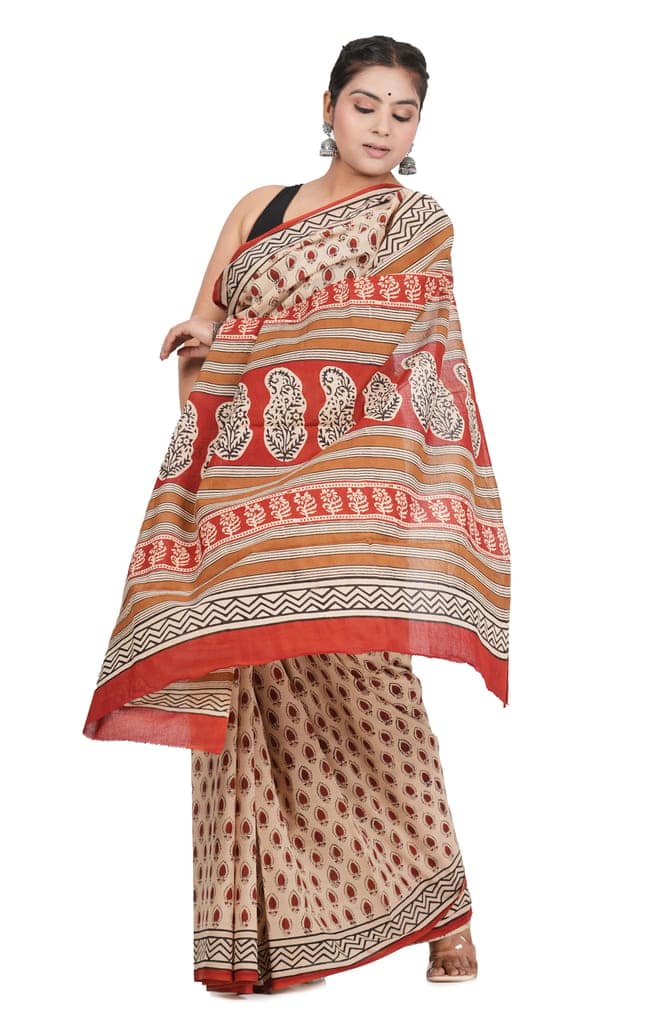 Bagru Handblock Printed Cotton Saree With Blouse - (1TTXSARRJ17106-15) view 5