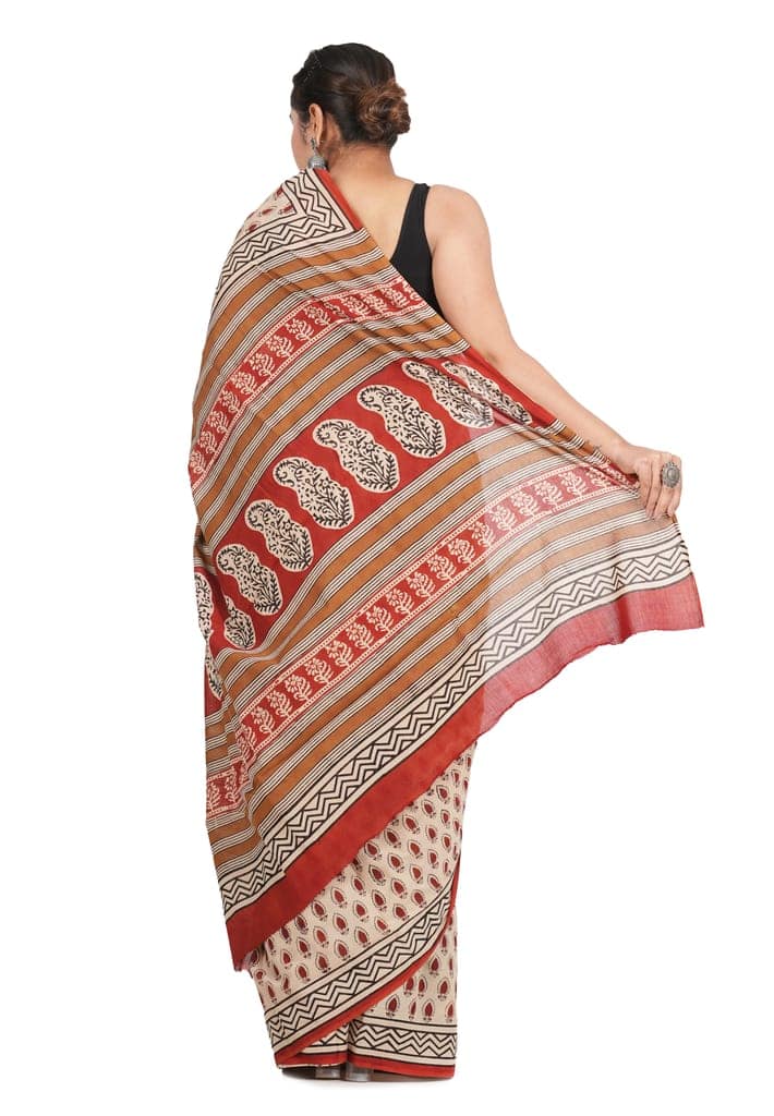 Bagru Handblock Printed Cotton Saree With Blouse - (1TTXSARRJ17106-15) view 6